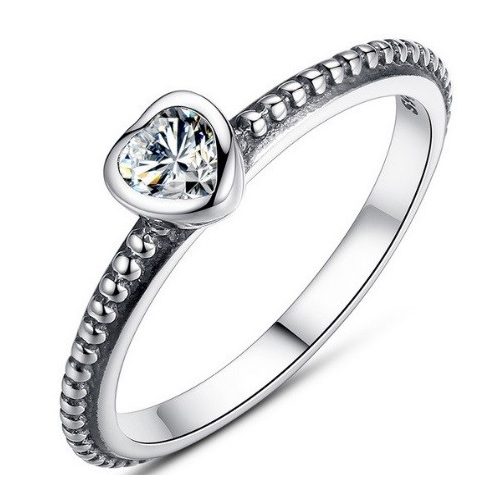 Szív ezüst gyűrű, Fehér, 8