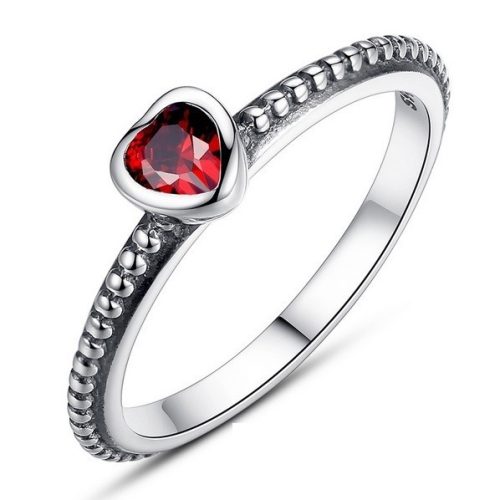 Szív ezüst gyűrű, Piros, 7