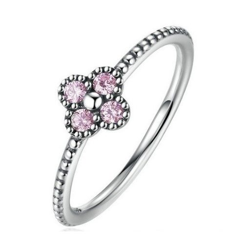 Apró virágos ezüst gyűrű, Pink, 6