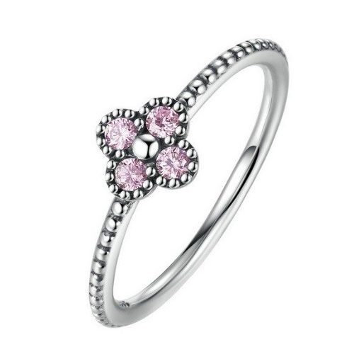 Apró virágos ezüst gyűrű, Pink, 7
