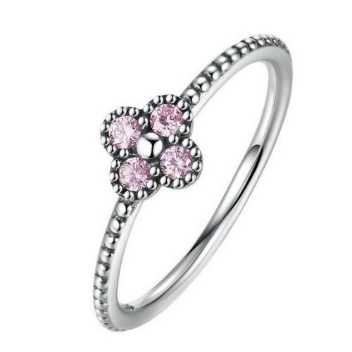 Apró virágos ezüst gyűrű, Pink, 8