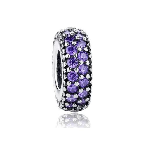 Ezüst gyűrű charm, kristálykövekkel díszítve, lila 