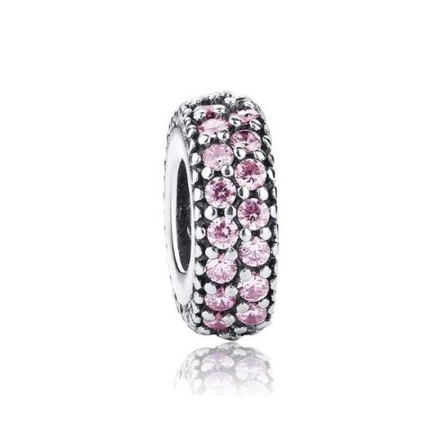 Ezüst gyűrű charm, kristálykövekkel díszítve, rózsaszín 