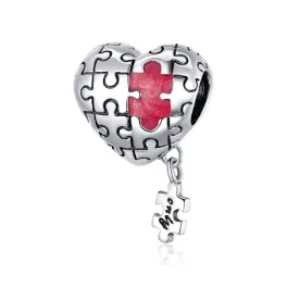 Ezüst charm 925, szívpuzzle
