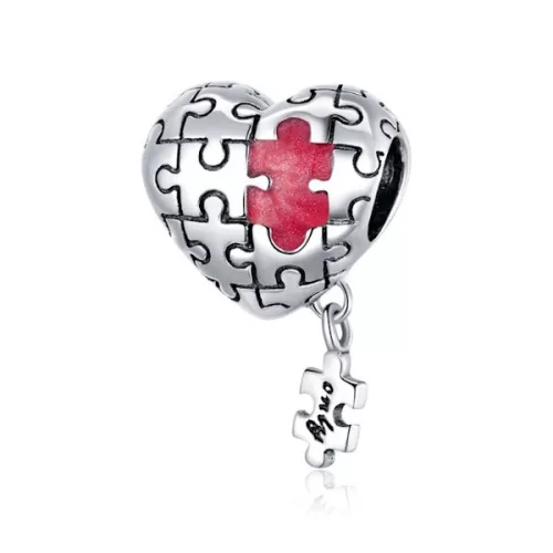 Ezüst charm 925, szívpuzzle