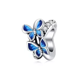 Ezüst charm 925, kék pillangók