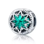 Ezüst charm 925, zöld hópehely