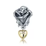 Ezüst charm 925, rózsa szívvel