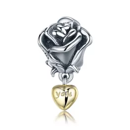 Ezüst charm 925, rózsa szívvel