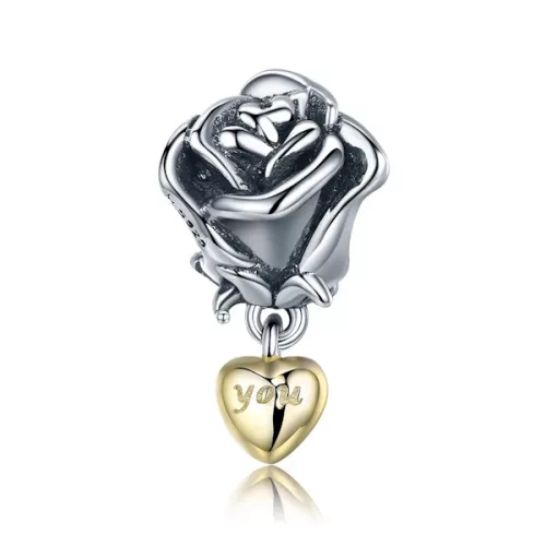Ezüst charm 925, rózsa szívvel