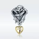 Ezüst charm 925, rózsa szívvel