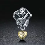 Ezüst charm 925, rózsa szívvel