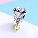 Ezüst charm 925, rózsa szívvel