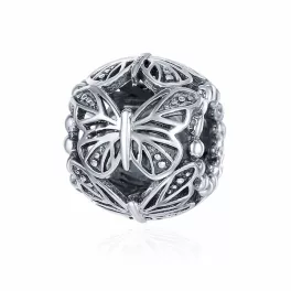 Ezüst charm 925, gyöngy pillangóval