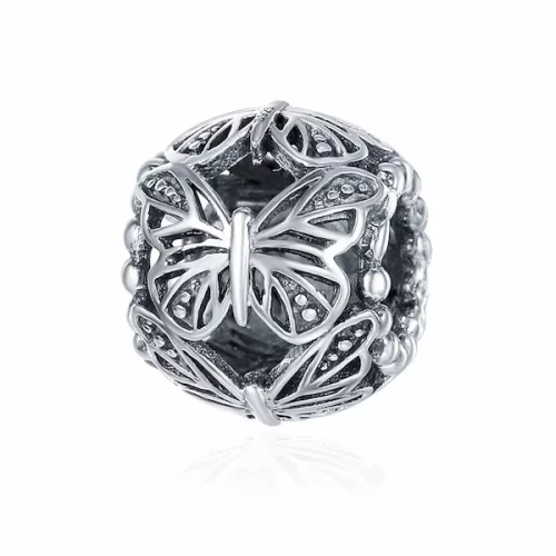 Ezüst charm 925, gyöngy pillangóval