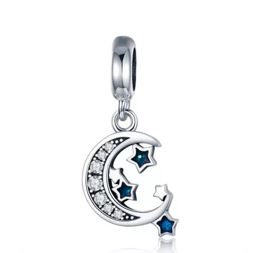 Ezüst charm 925, hold csillagokkal