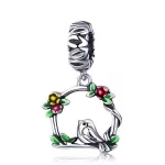 Ezüst charm 925, kismadár virágokkal