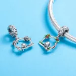 Ezüst charm 925, kismadár virágokkal
