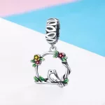 Ezüst charm 925, kismadár virágokkal