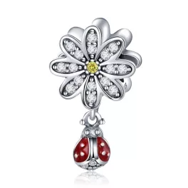 Ezüst charm 925, katica virággal