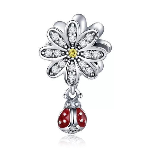Ezüst charm 925, katica virággal