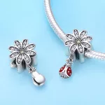 Ezüst charm 925, katica virággal