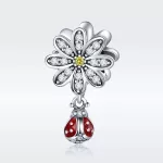 Ezüst charm 925, katica virággal