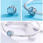 Ezüst charm 925, gyöngy kék kristállyal