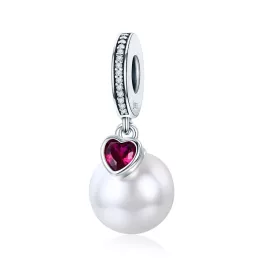 Ezüst charm 925, gyöngy szívvel