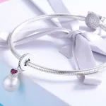 Ezüst charm 925, gyöngy szívvel