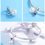 Ezüst charm 925, gyöngy szívvel