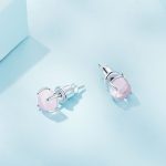 Ezüst fülbevaló holdkővel, rózsaszín