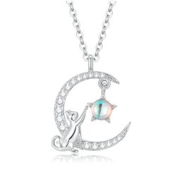Ezüst női nyaklánc, macska csillaggal és holddal