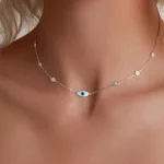 Ezüst női nyaklánc vigyázó szem medállal