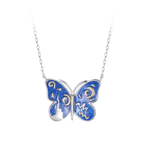 Ezüst női nyaklánc, kék pillangó