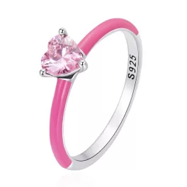 Ezüst női gyűrű, pink, 8-as méret