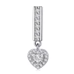 Ezüstcharm, szív fehér kristállyal